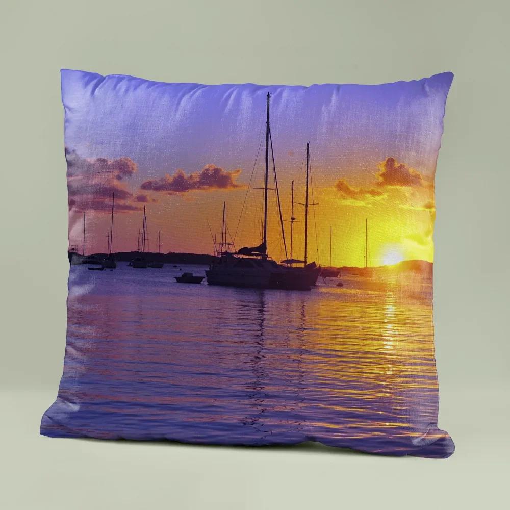 

45x45cm Blue Ocean Seascape Pillow Cover Simple Beach Landscape Home Sofa Decorative Pillowcase Bedroom Waist Cover Cushion 16x16Inch