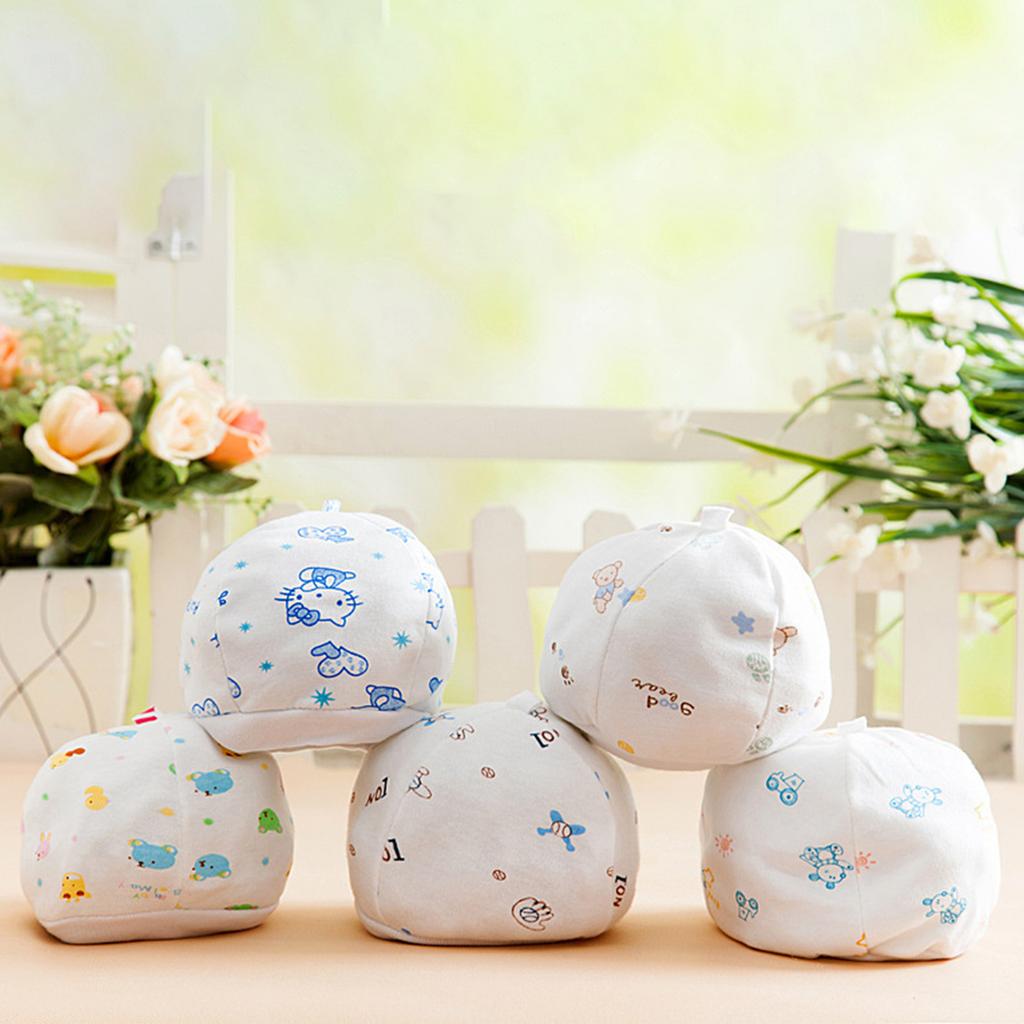 Baby Cotton Newborn Hat Summer Lightweight Breathable Infant Cap with Cute Cartoon Print for 0-6 Months