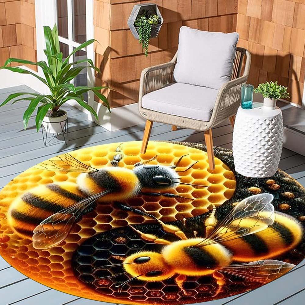 Bee Round Rug Suitable For Office Reception Decorative Carpet Office Chair Protection Carpet And Also Suitable For Gifts To Relatives And Friends