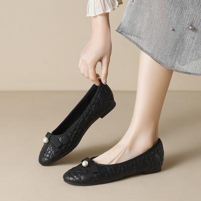 Weiwei Girl 2025-B3 Black Commuter Flat Shoes Light Mouth Small Fragrant Wind Soft Sole Bow Single Shoes Women's Round Head