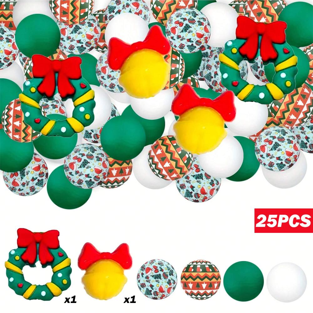 25/40PCS Christmas themed silicone bead set, perfect for DIY handmade crafts such as keychains, necklaces, bracelets, etc