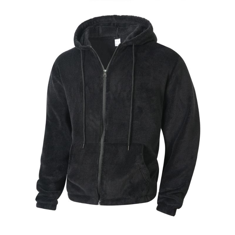 Solid Fleece Lined Drawstring Hooded Top And Long Pants Two Piece Casual Mens Set