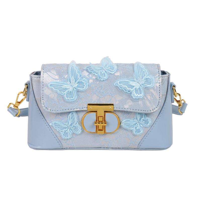 

Fashion new design light luxury high-end embroidery three-dimensional butterfly small square bag women s commuting versatile temperament messenger bag синий