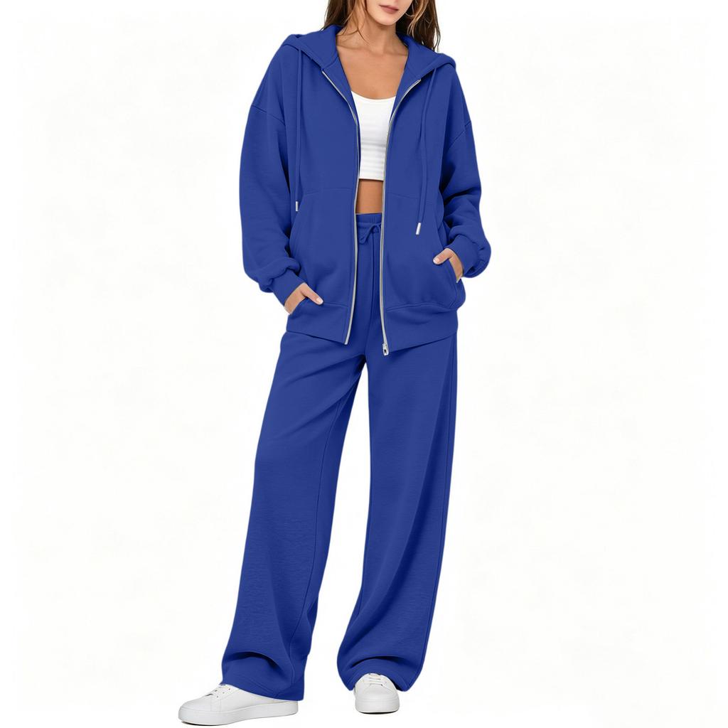 Women's Casual Comfortable Two Piece Outfit Zip Up Cardigan and Long Pants Set for Fall Winter