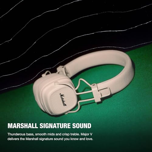 Marshall Major V Cream Wireless On-Ear Headphones with Bluetooth, 100 Hours of Playtime, Qi Charging, and Call Support [Official Japanese Product]