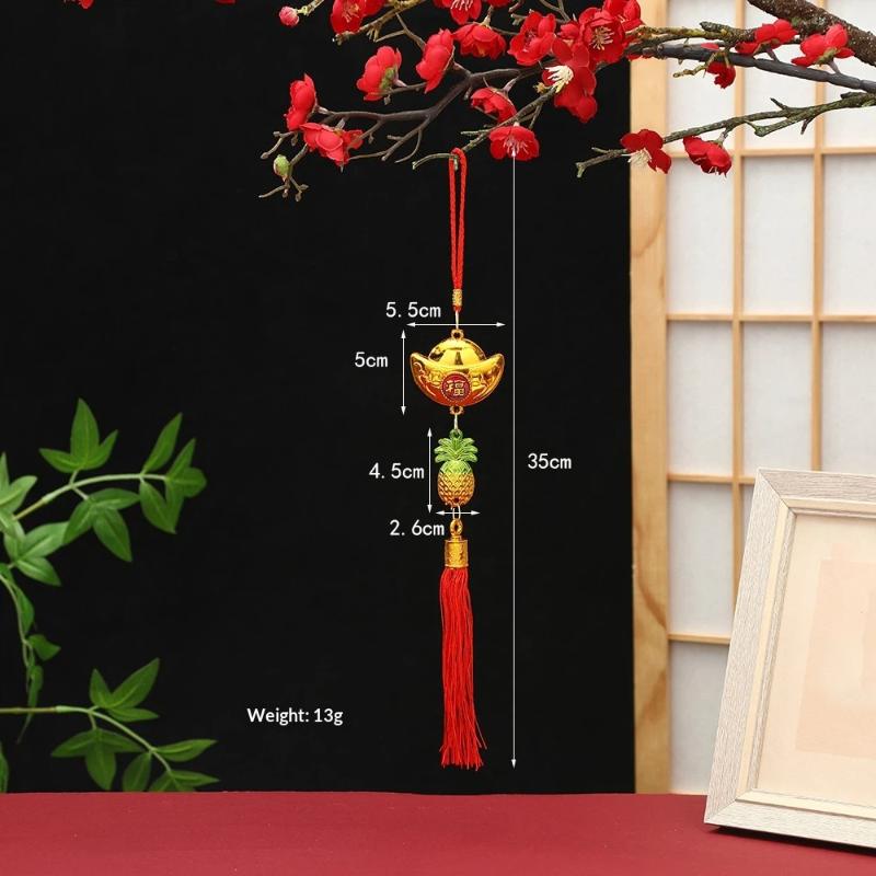Chinese Lucky Fu Gold Ingot Hanging Ornaments Handwoven Tassel Auspicious Decor for Home New Year Celebration Gift