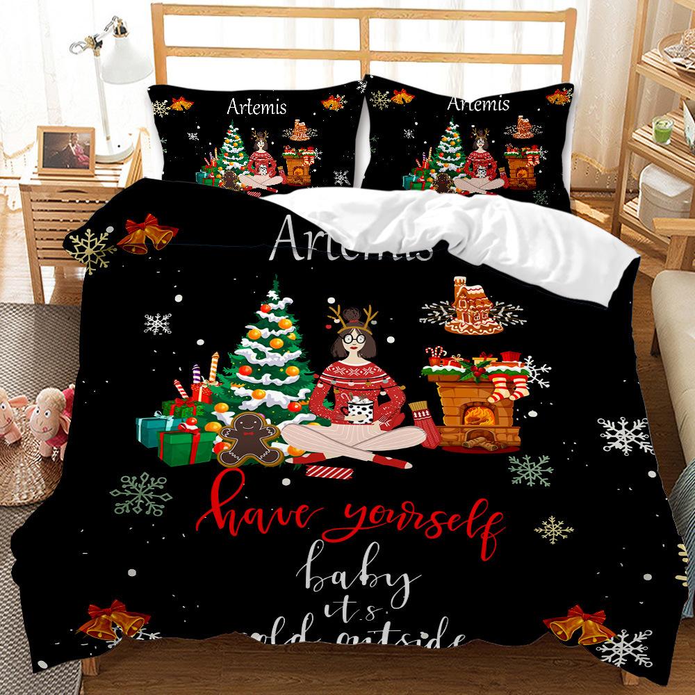 Christmas Day Quilt Cover Three-Piece 3D Digital Abrasive Printing Bedding Gift