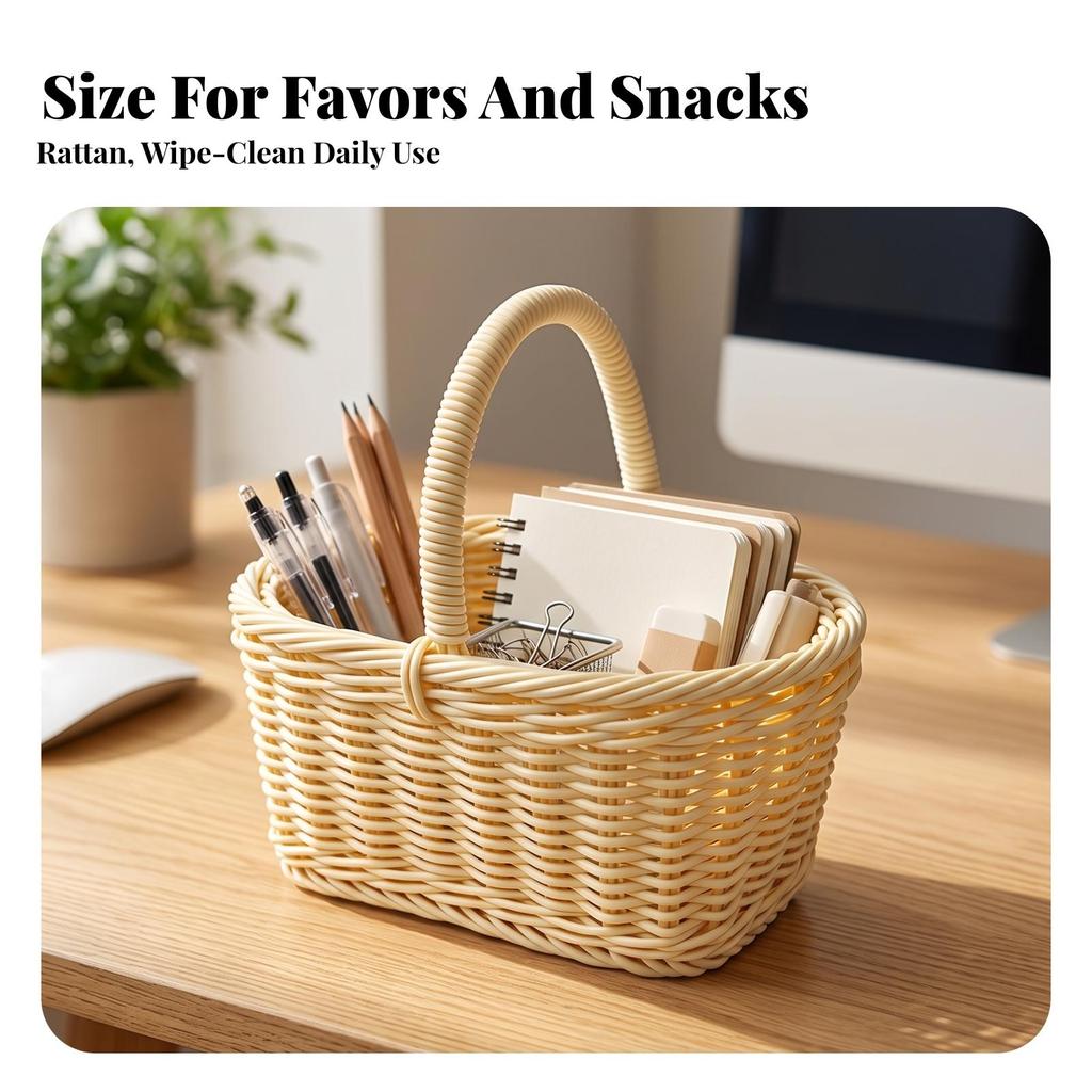 Mini Basket with Handle Compact Woven Plastic Sturdy for Home Decor