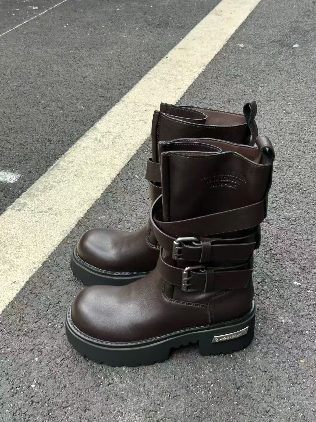 

Martin boots women s autumn medium tube new retro thick-soled niche design thick-soled medium tube locomotive boots increase height 40