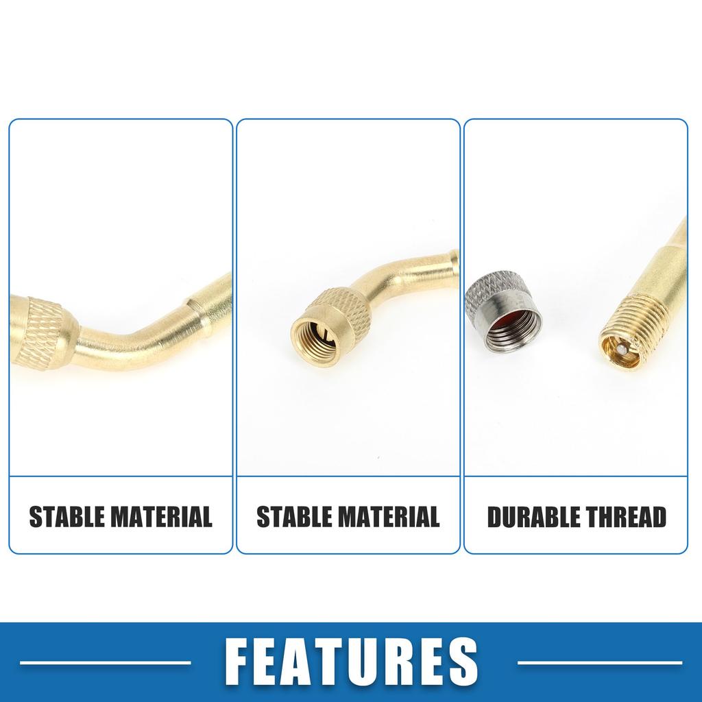 Ein ABSOPRO Reifenventilschaft Luftaufblasadapter Langlebig 135 Grad 50 mm lang Reifenventilverlängerung Reines Kupfer Messington