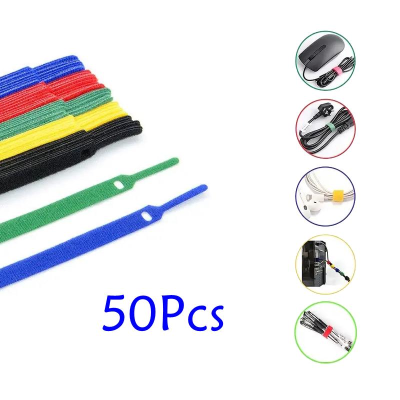 Attaches de câble amovibles en plastique coloré, 50 pièces, attaches de câble réutilisables, boucle en Nylon, attaches à fermeture éclair, fil d'attache de câble de type T
