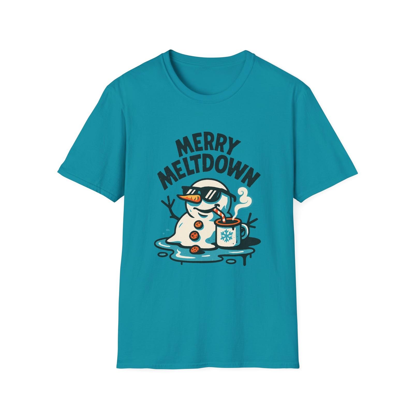 Unisex Softstyle T-Shirt Mens Womens Tees Top Funny Melted Snowman Sunglasses Cocoa Winter Holiday XL