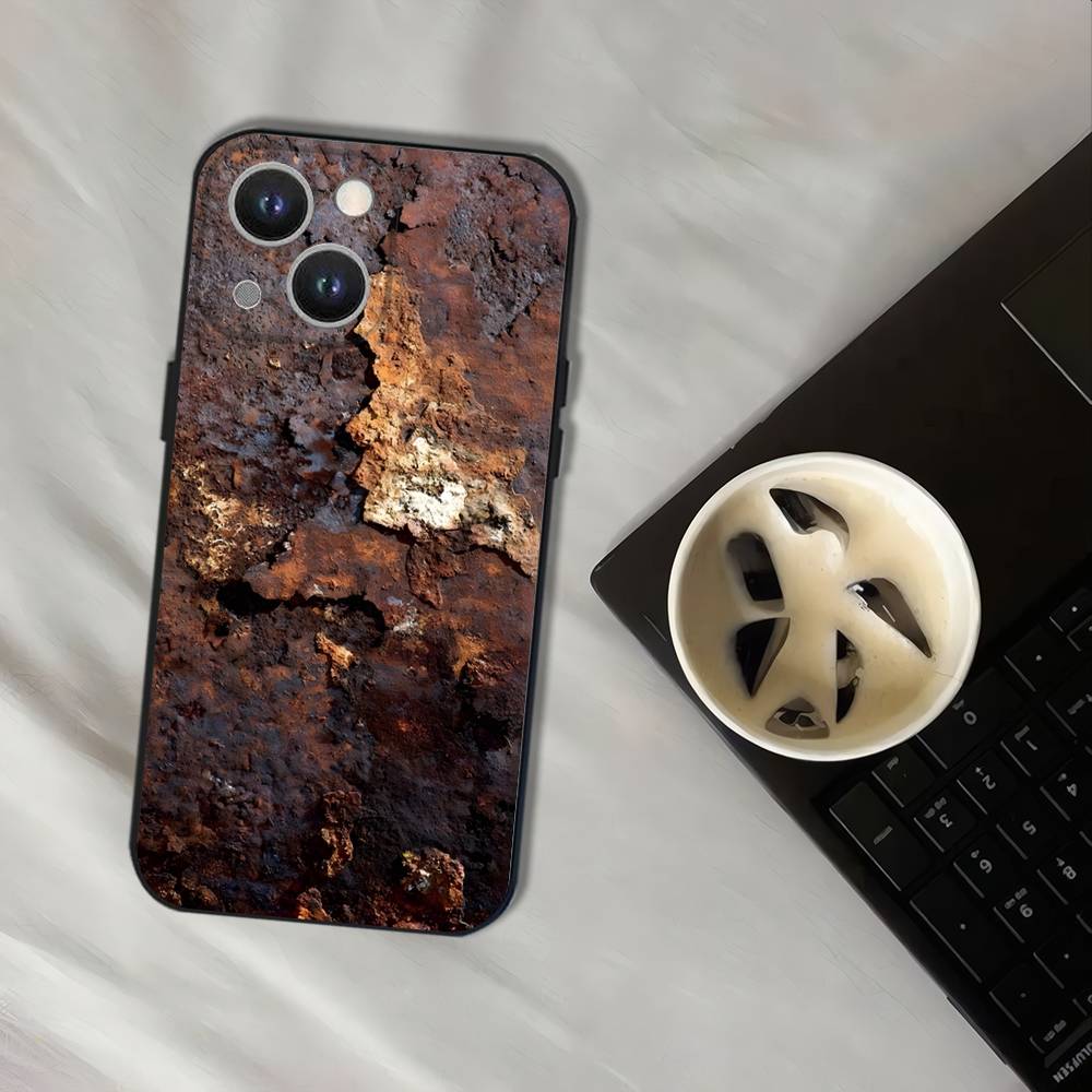 Retro Industrial Style Rusty Phone Case For iPhone 17,16,15,14,13,12,11,Pro,XS,Max,XR,Plus,E,SE4,Mini Black Soft Cover