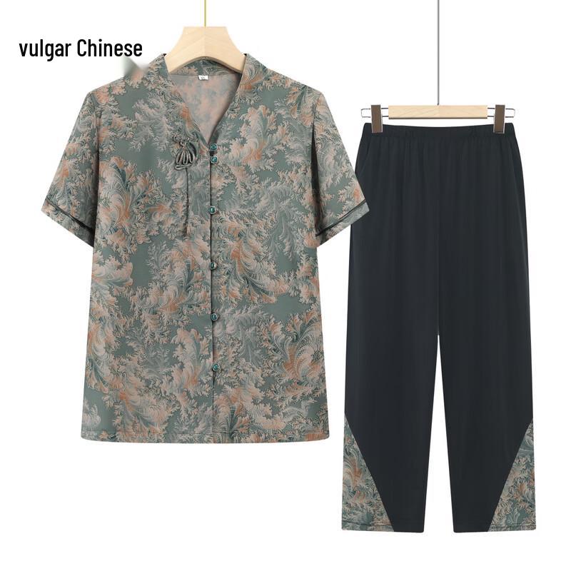 Elderly Women s Floral Short Sleeve Blouse 2XL