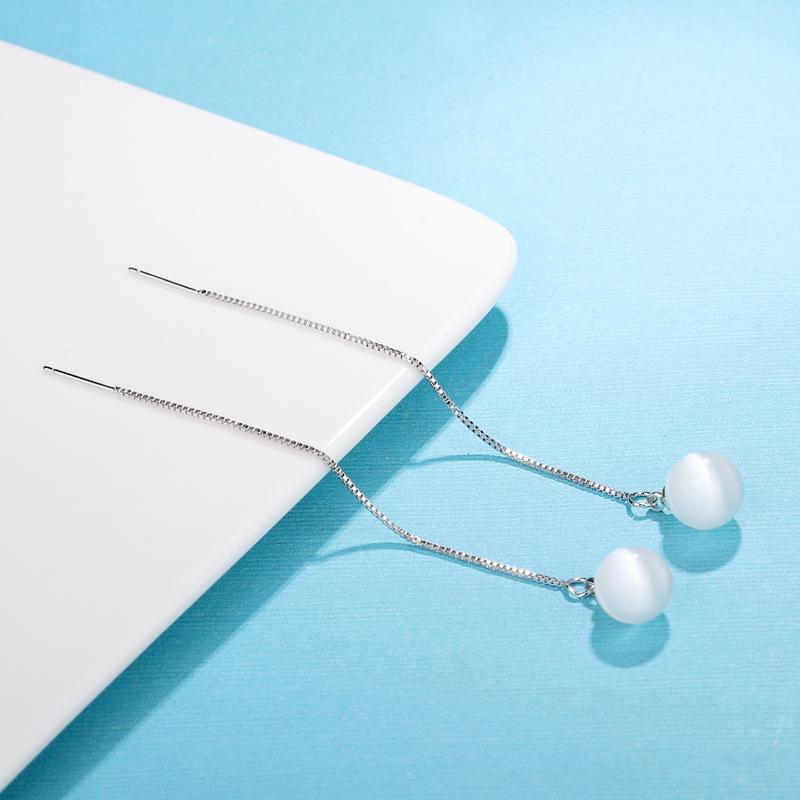 Qiaolanxuan Trendy Korean Style Cat's Eye Stone Long Drop Earrings and Ring Set for Women