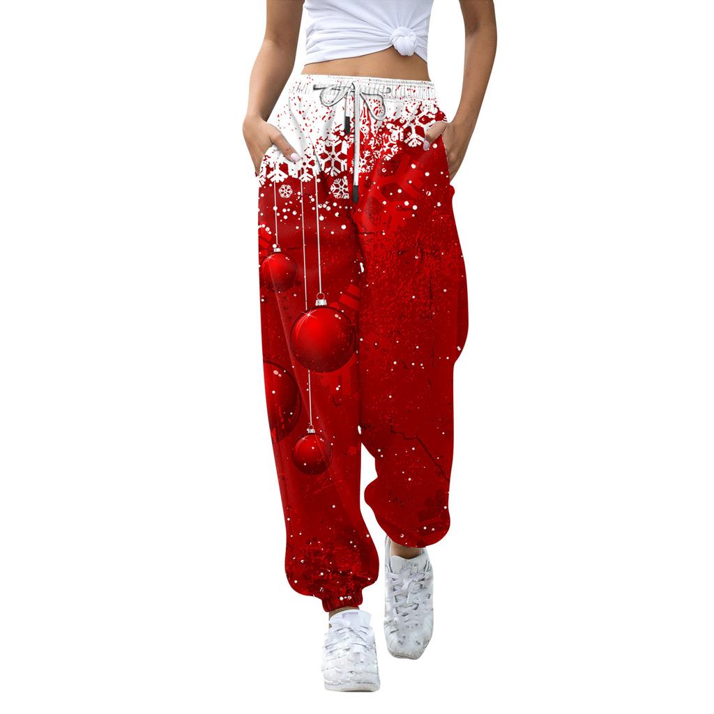 Women's Casual Fashion Christmas Printed Casual Sweatpants Elastic Waist Drawstring Pants