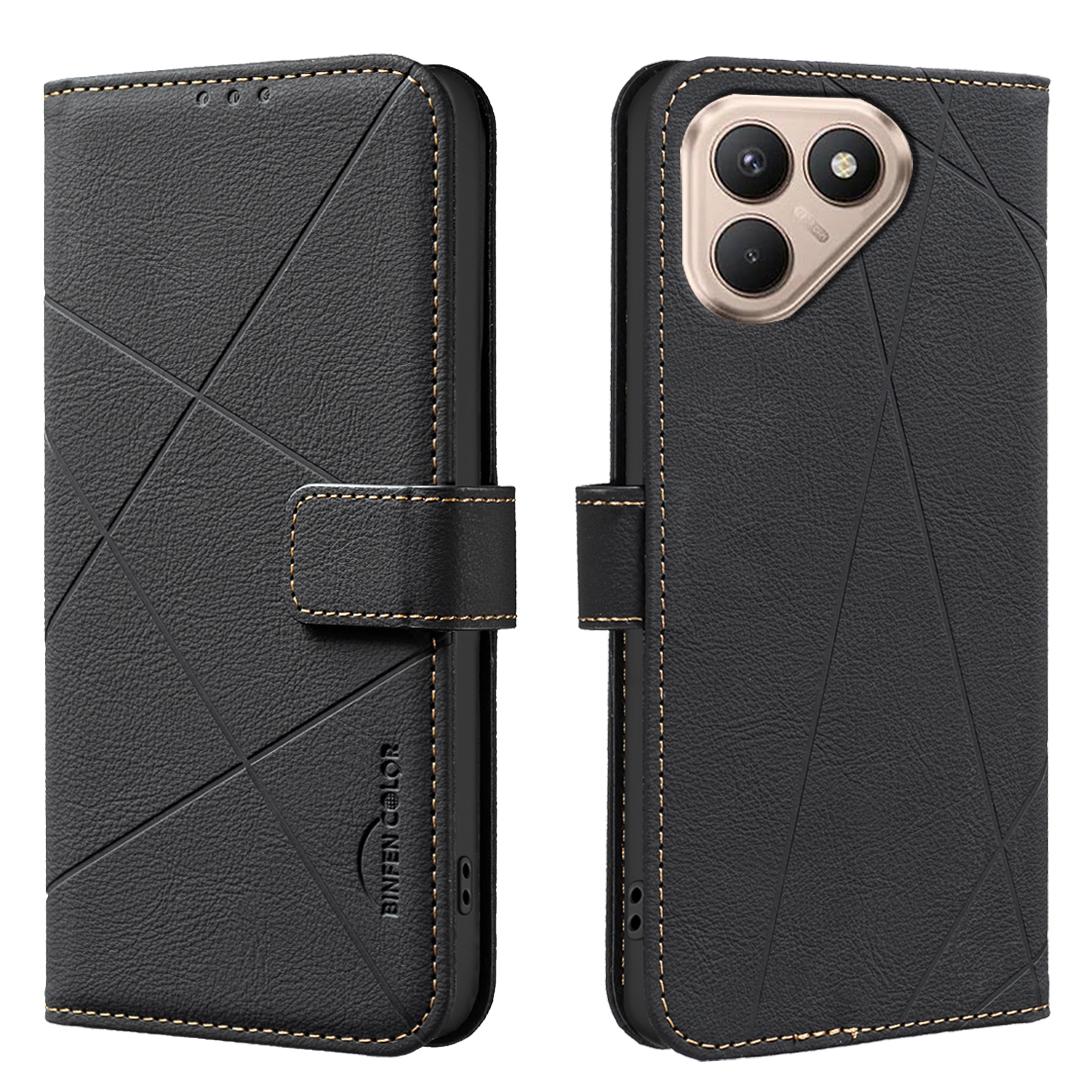 

Для чехла TECNO Pova 7 4G BINFEN COLOR BF35 Геометрический тисненый кожаный чехол для телефона Кошелек с RFID-блокировкой Подставка Black