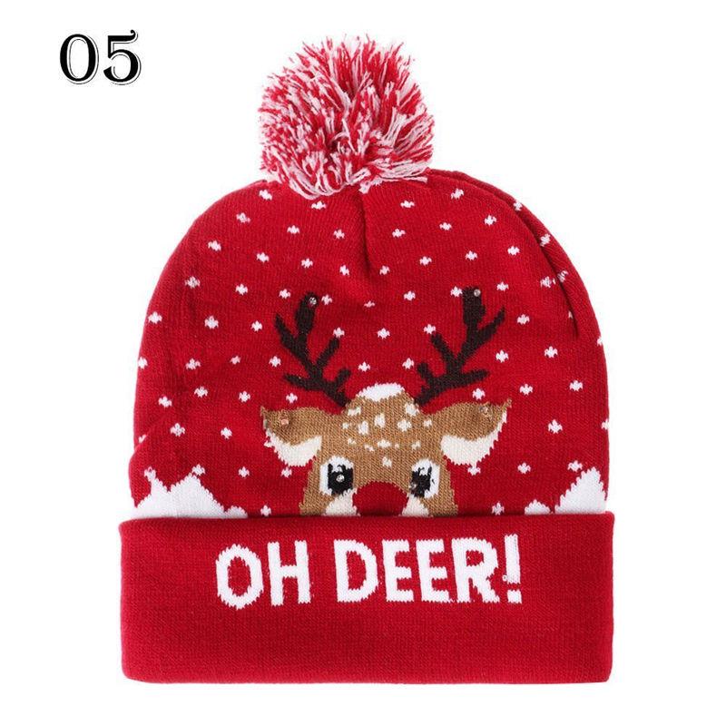 LED Christmas 3D Embroidery Image Unisex Winter Beanie Cap with Light Up Colorful LEDs for Beach & New Year