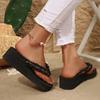 Fashion Casual Sequins Black Flip Flops for Women New Style Metal Decor Clip Toe Slides Woman Summer Beach Slip On Wedge Slippers Female