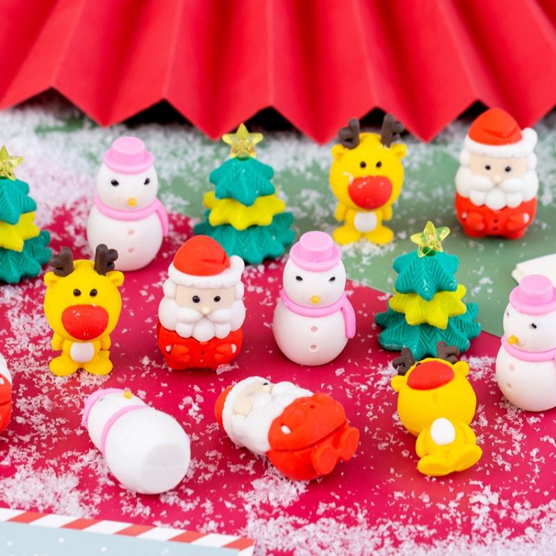 4 Peças/Conjunto Borrachas Fofas de Desenho Animado Papai Noel Rena Kawaii Estética Papelaria Conjunto de Borrachas para Crianças Recompensa para Estudantes Presentes de Natal