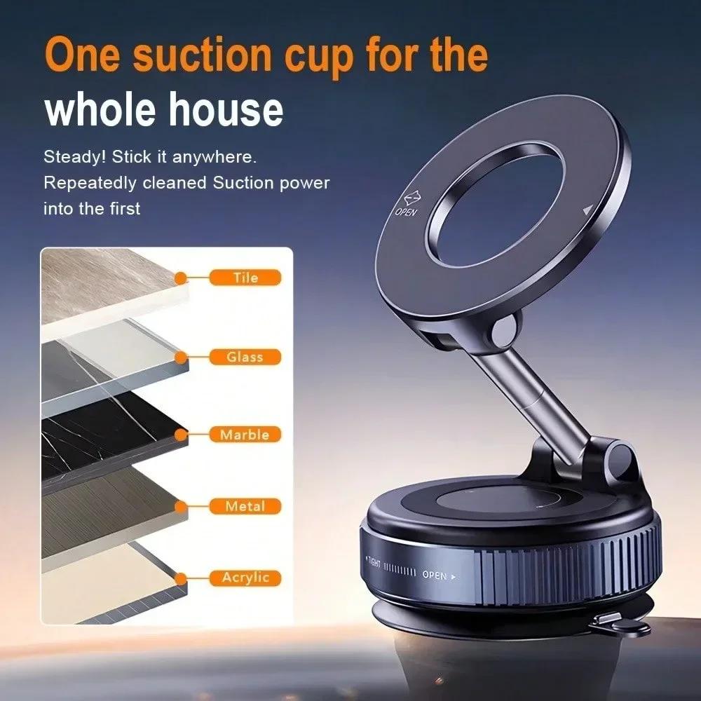 360-Degree Rotating Aluminum Alloy Magnetic Suction Cup Car Mount Portable Design Folding Phone Holder Single-Handed Operation