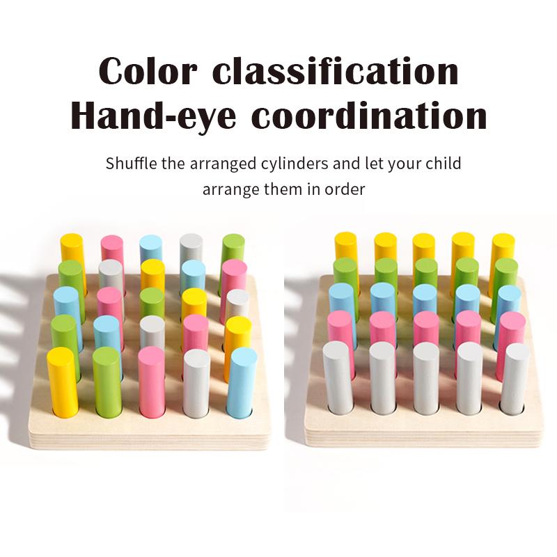 Children's Montessori Early Education Wooden Colorful Plugboard Hand-eye Coordination Training Color Cognitive Educational Toys