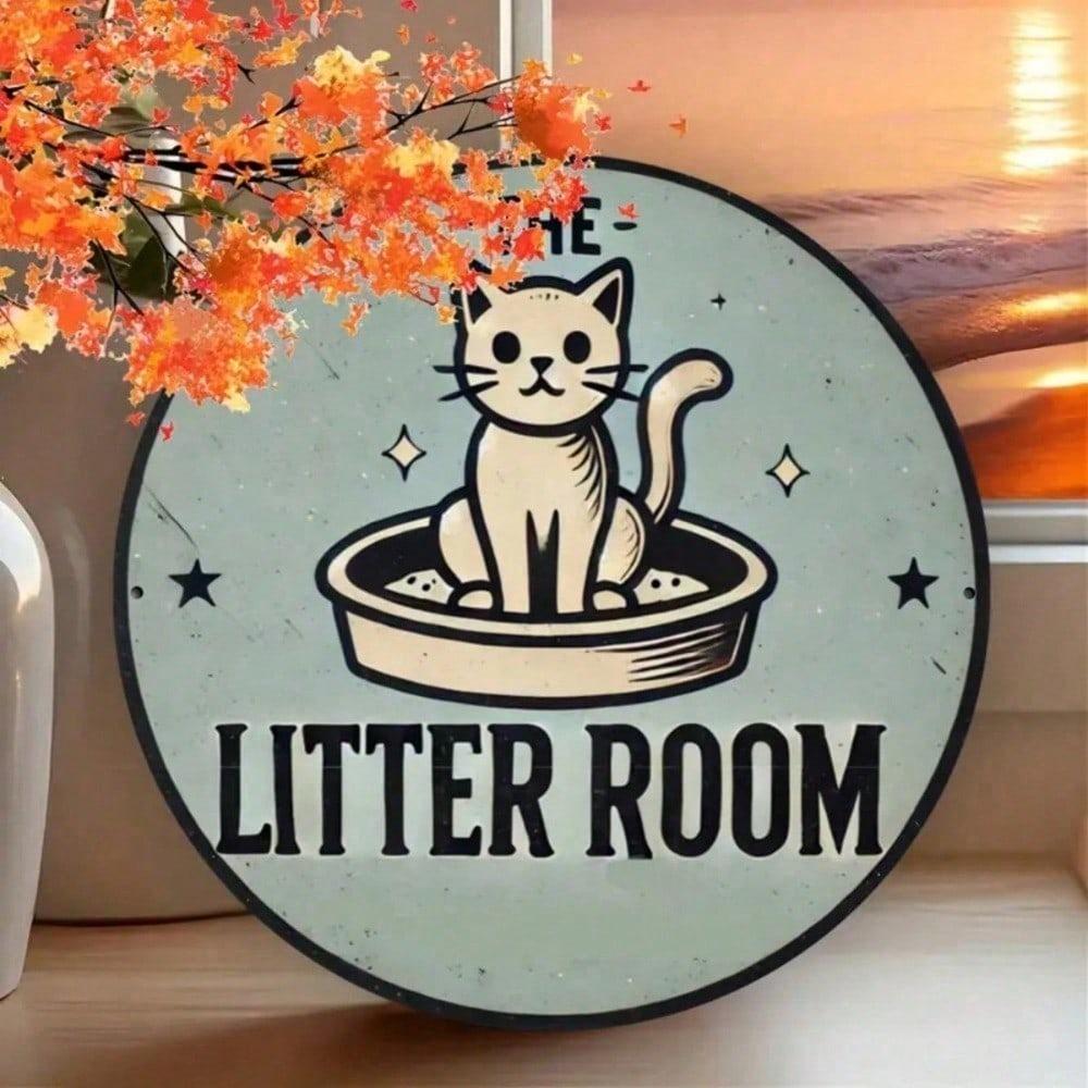 Vintage Cat Metal Tin Sign Round Wall Art Handmade 8x8 Inch For Bathroom Toilet Decor