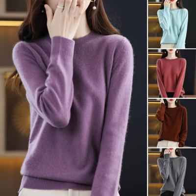Pullover für Damen, einfarbig, Rundhalsausschnitt, lange Ärmel, schmale Passform, lässiges Strickoberteil für Herbst und Winter, für Reisen und den Alltag