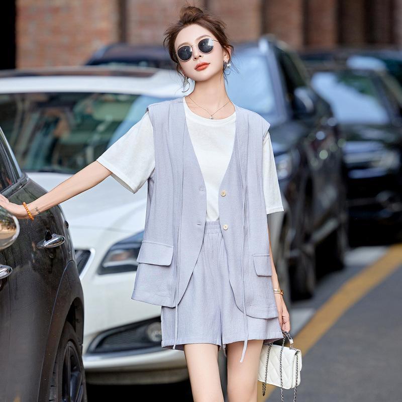 Summer Wear a Complete Set of Capable Temperament Fashion Design Sense Casual Vest Short Suit