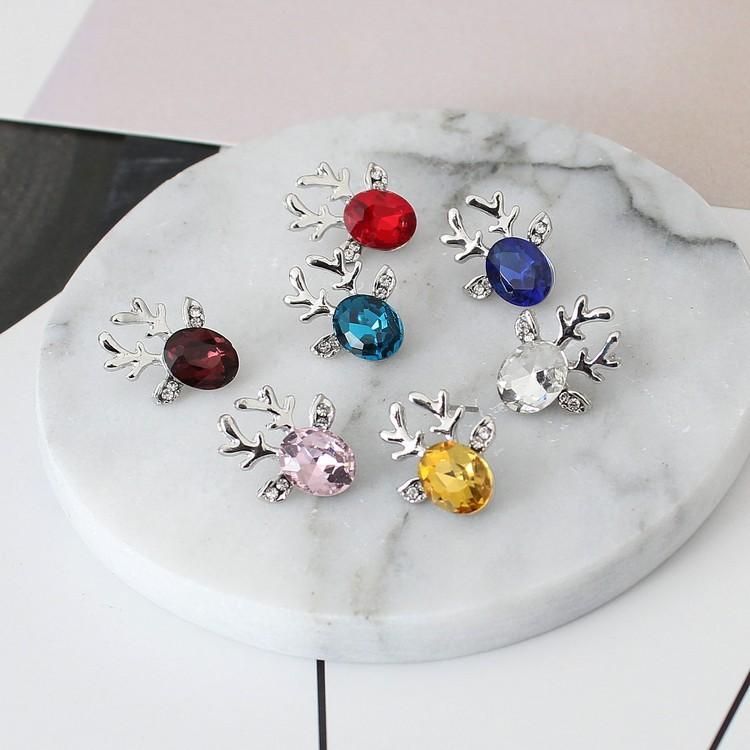 Christmas Reindeer Earrings With Crystal Gemstone For Women Fashion Jewelry