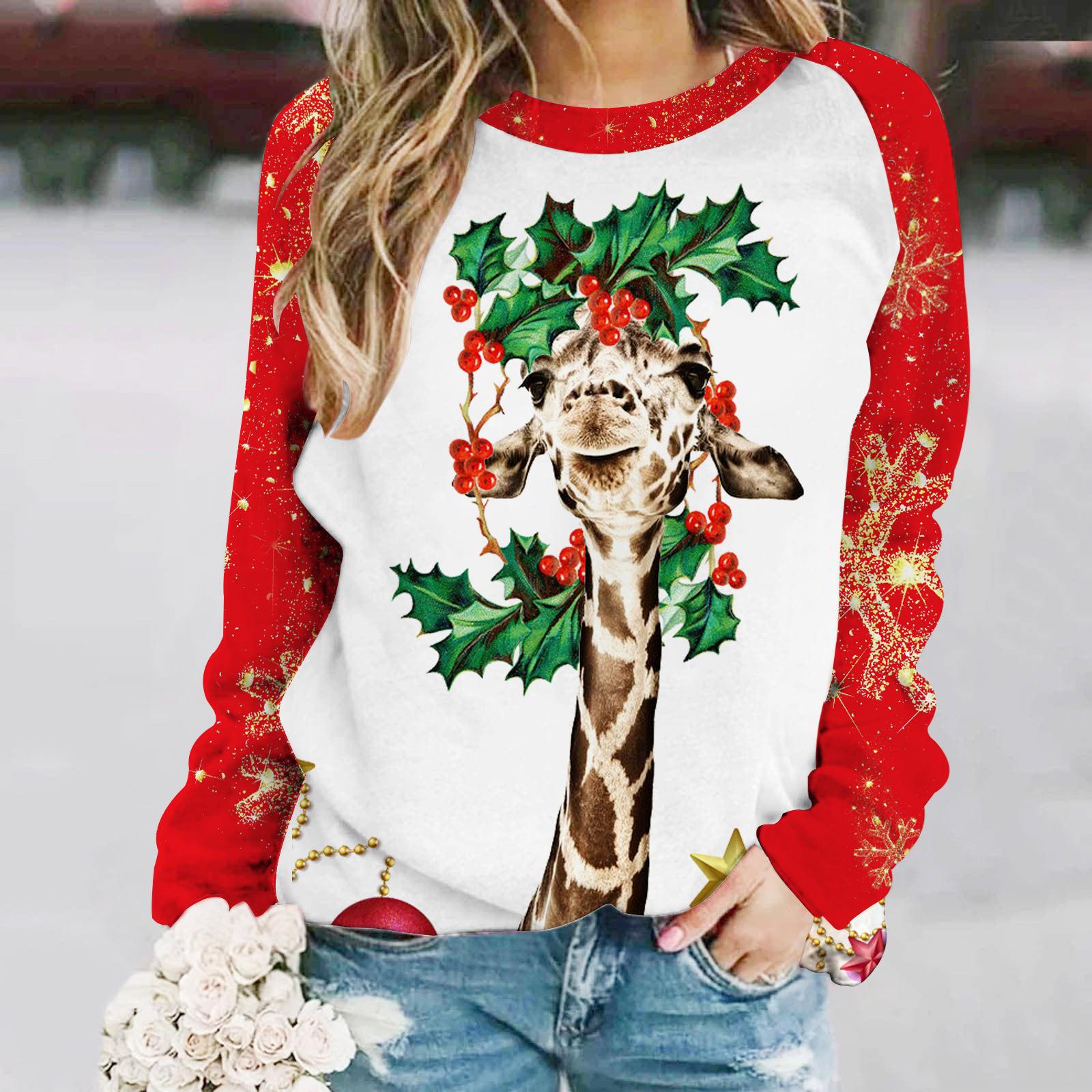 

2024 European And American Women s Christmas Printed Round Neck Casual Fashionable Cudgelet T-Shirt Top XXL