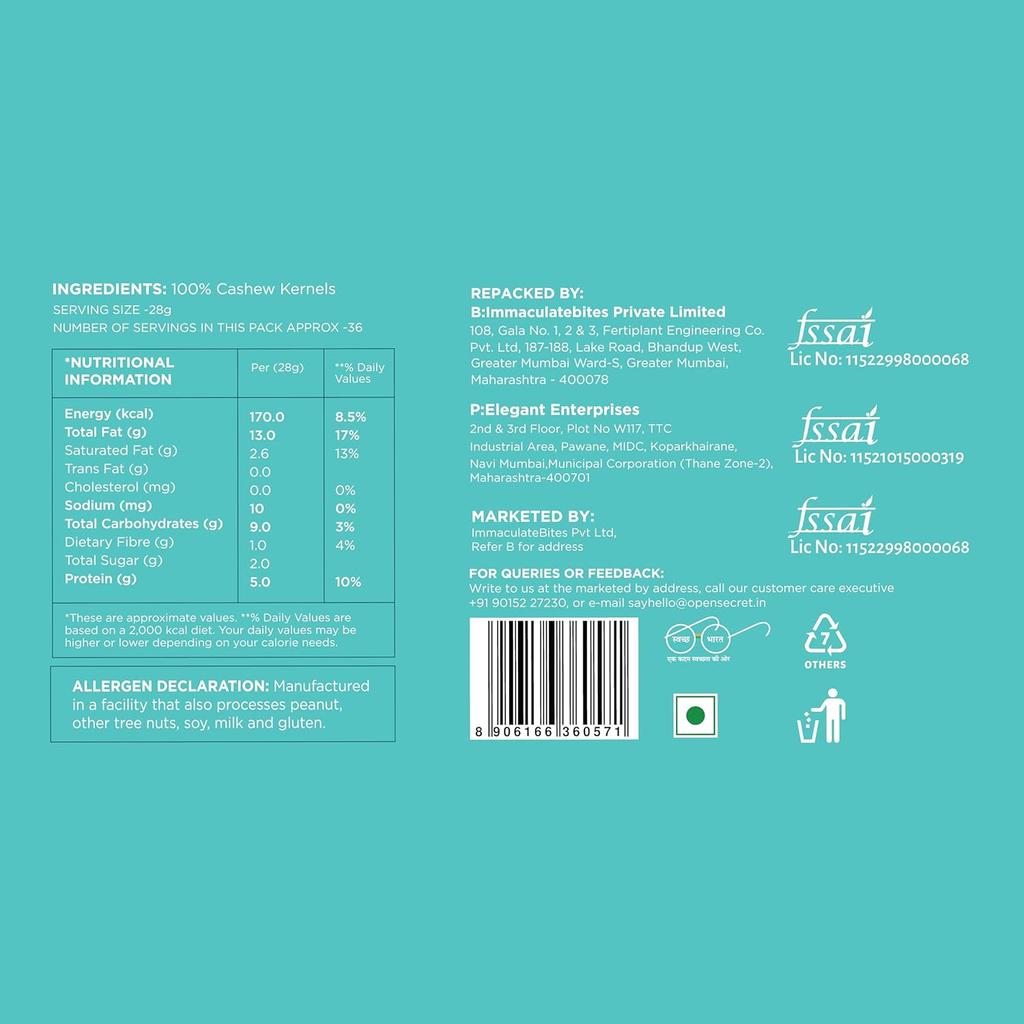 Open Secret Premium Cashew | 200g | Whole Cashew Nuts, Dry Fruits, Kaju, Healthy Snacks, Cashews, Cashew 200gm(Pack of 1)