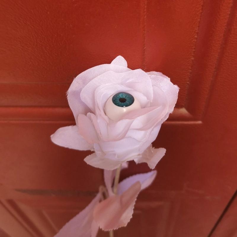 Halloween Fake Silk Rose Bouquets for Halloween Parties Home Wedding Decor Flower Artificial Roses Flowers with Eyeballs