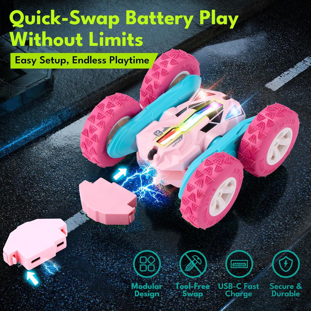 Threeking Remote Control Car for 4WD Stunt Remote Control Car with Birthday Gift for Boys and Indoor and Outdoor Suitable for Children Ages 6 and Pink