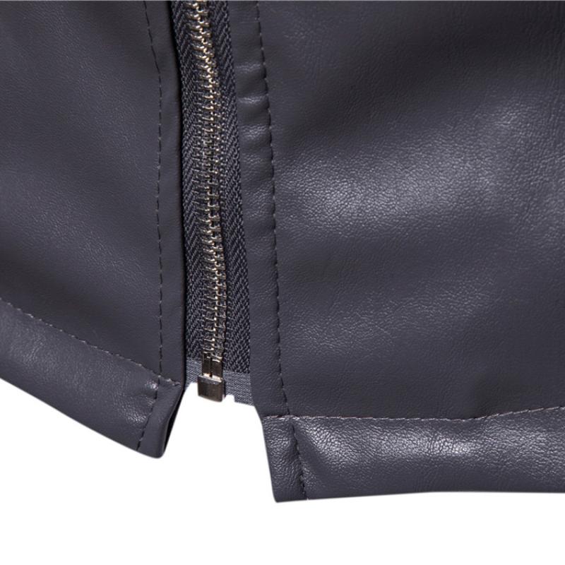 Nová kožená bunda Lapel Pánská PU bunda Trim Límec Zip Cardigan Jednobarevná bunda Kožená Pánská