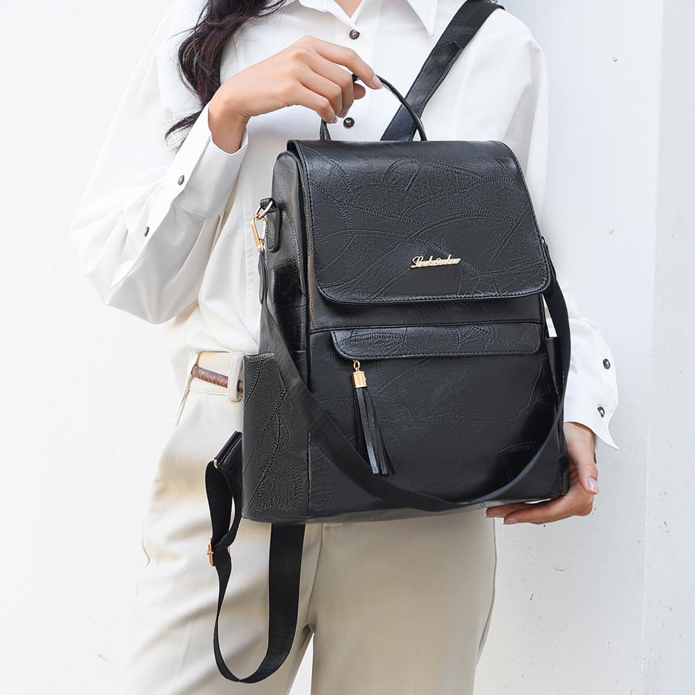 Женский многофункциональный рюкзак из мягкой кожи с кисточками в стиле ретро — фото 8