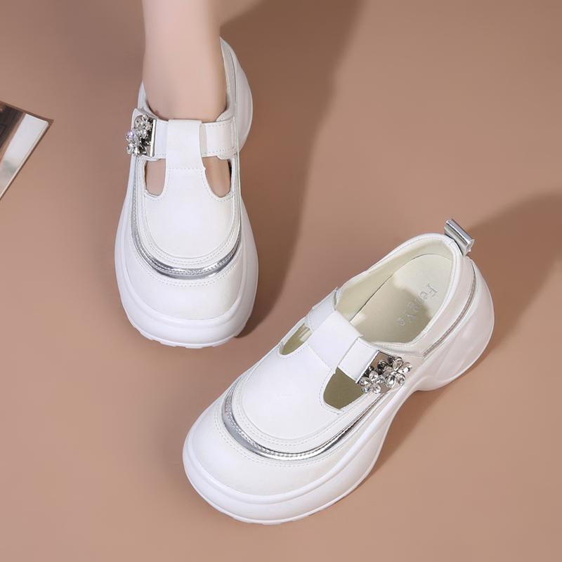 Glitter Decoration Casual Shoes Women 2025 Autumn Thick Bottom Mary Jane Shoes Soft Chunky Platform Velcro Sneakers
