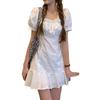 Women's Short Dress Fashion Ruffled Slim Waist Square Collar Small A-line Bag Hip Dress