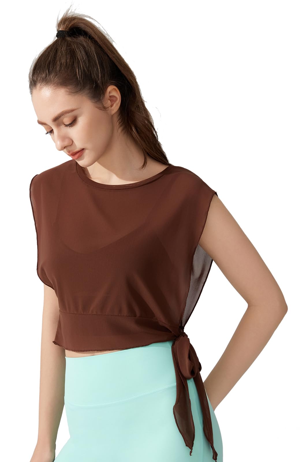 

MORGEN SKY Многослойная майка из прозрачной сетки для йоги с разрезом по бокам, однотонная YB377, женский топ, топ, футболка, спортивная одежда, фитнес, без рукавов, лента, быстросохнущая,