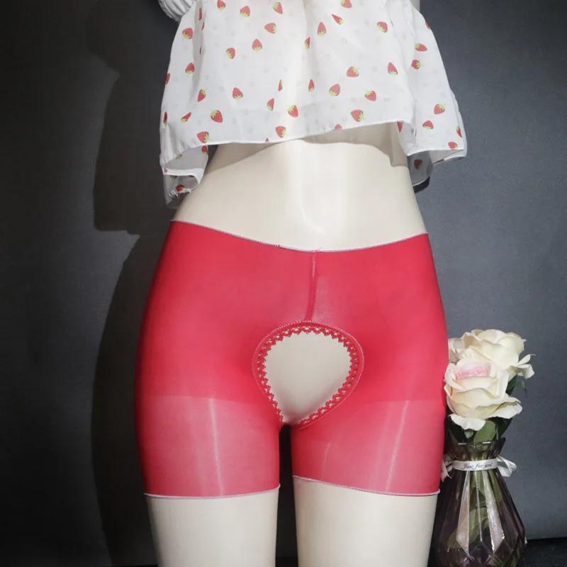 Sexy Open Crotch Men Women Underwears Sissy Boxer Briefs Unisex Underpant Crotchless Knickers Bikini Sheer Glossy Stretch Shorts