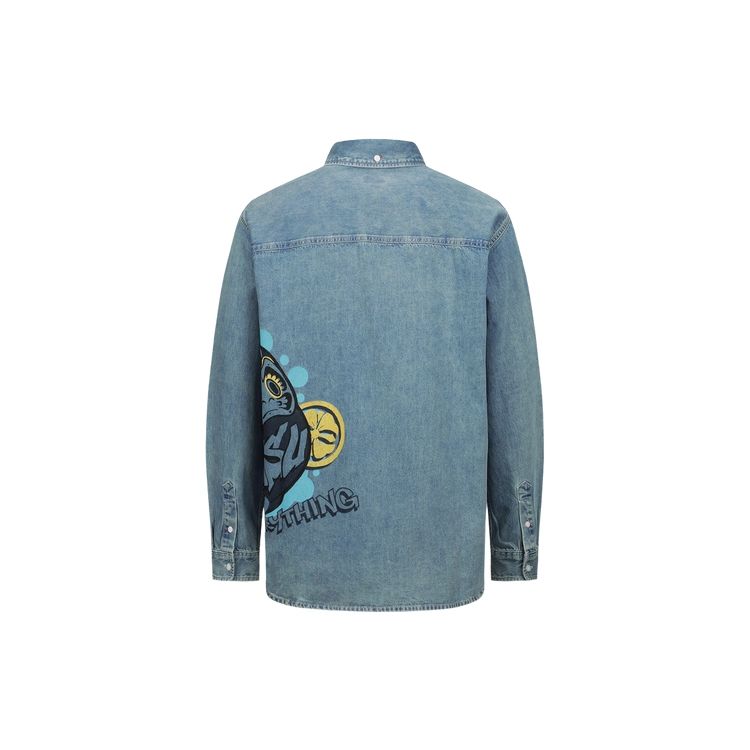 Evisu Graffiti Daruma Long Sleeve Shirt Men Shirts Denim-Blue 2ESHTM3SL111RXDN