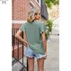 DX~~Summer New Solid Color Double Sleeve V-Neck Loose Short Sleeve T-shirt Top
