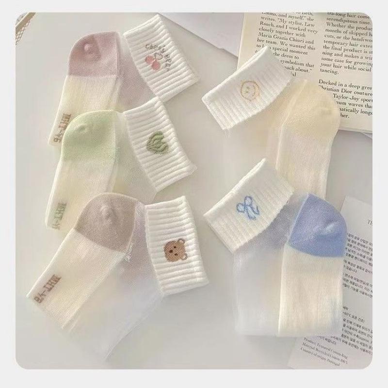 Summer Crystal Silk Women's Cartoon Sporty Short Socks - Breathable and Transparent