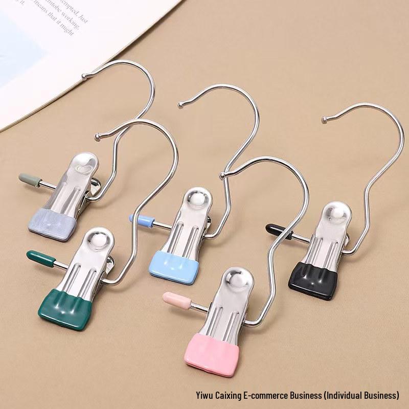 Stainless Steel Windproof Hanger with No-Mark Clips for Hats, Pants, and Socks