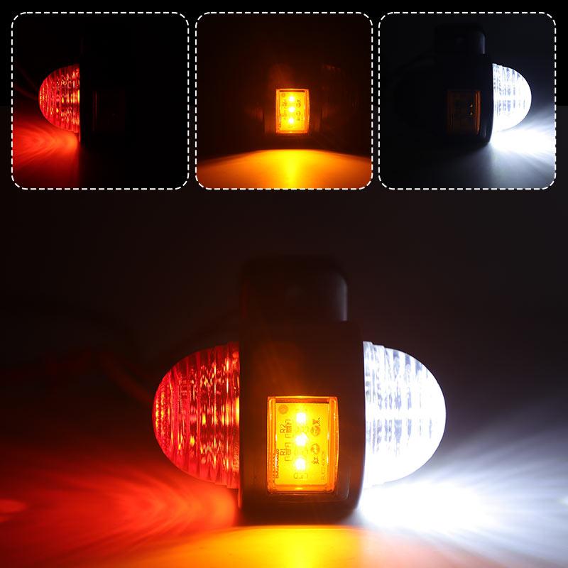 3-sides White Red Amber LED Side Marker Light Rear Brake Tail Light Stop Warning Parking Lamp For Truck Trailer Lorry RV 12V 24V