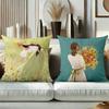 Four Pillow Covers With Girl And Flower Pattern Polyester Pillowcase, Sofa Decorative Cushion Cov Headboard Pillow