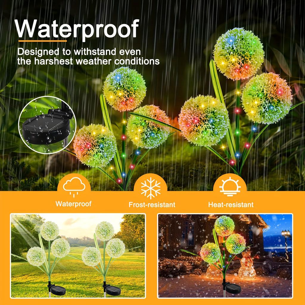 1Pc Solar Energy Three Head Dandelion Outdoor Plant Flower Lights Vivid Decorative Lights Garden Atmosphere Lights