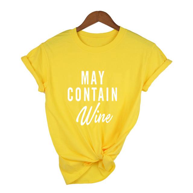 Kann Wein enthalten T-Shirt Alkohol Shirts Damen Buchstaben Print Tops Lustiges Trinkshirt Freizeit Kurz