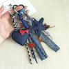 Portachiavi Pendente Laccio Intrecciato a Forma di Cuore Stella a Cinque Punte Stile Denim Creativo Trendy e Cool Pendente per Borsa Stile Ins