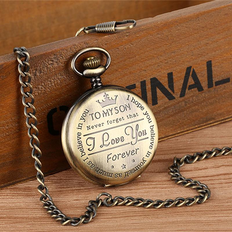 Vintage Bronze Pocket Watch, Gift For Son, Quartz Movement, Fashion Exquisite Unique Pendant Clock With Chain Souvenir Relojes